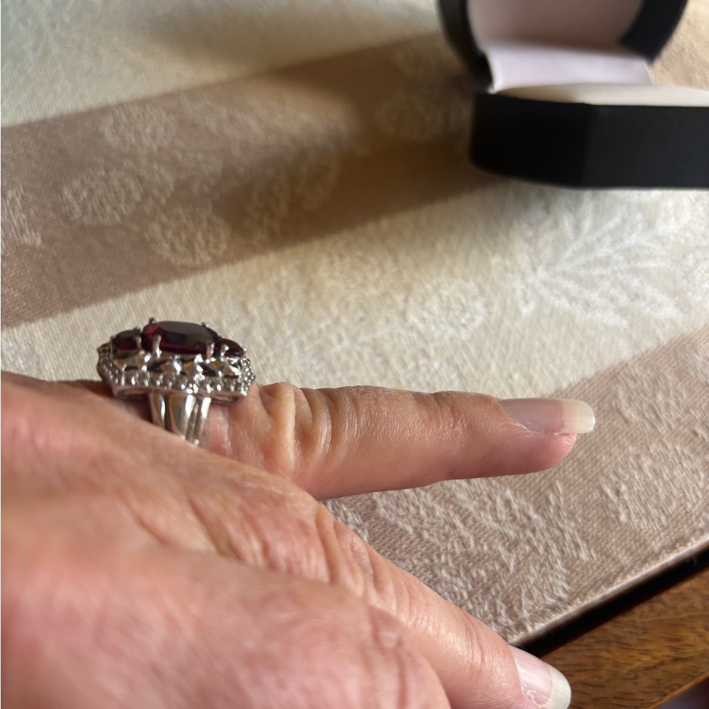 Vintage Garnet Ring set 925 - Picture 9 of 10